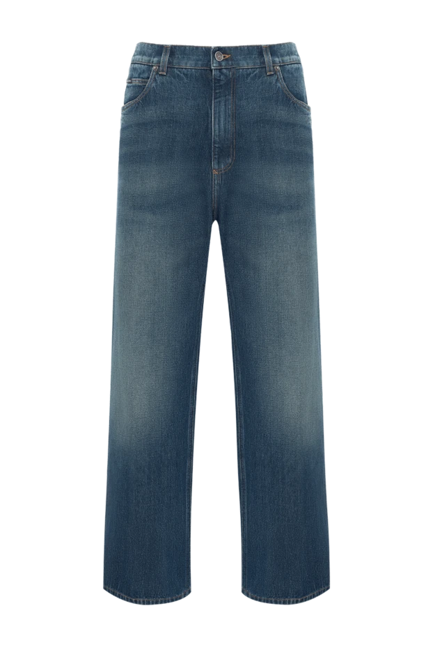 Көгілдір логотипі тігілген кең мақта джинсы - фото 1