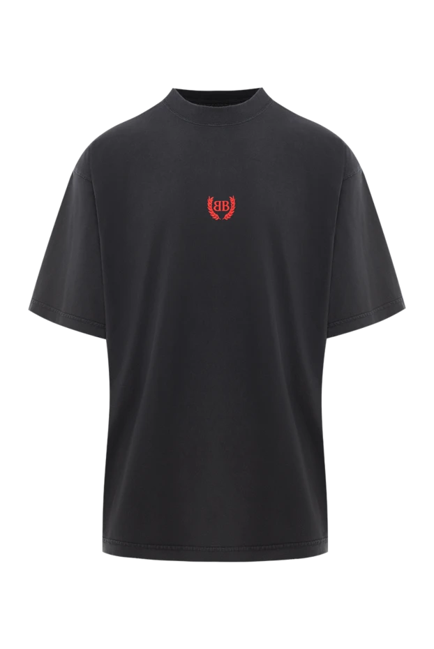 Кестеленген логотипі бар қара мақтадан жасалған мойын жейде - фото 1