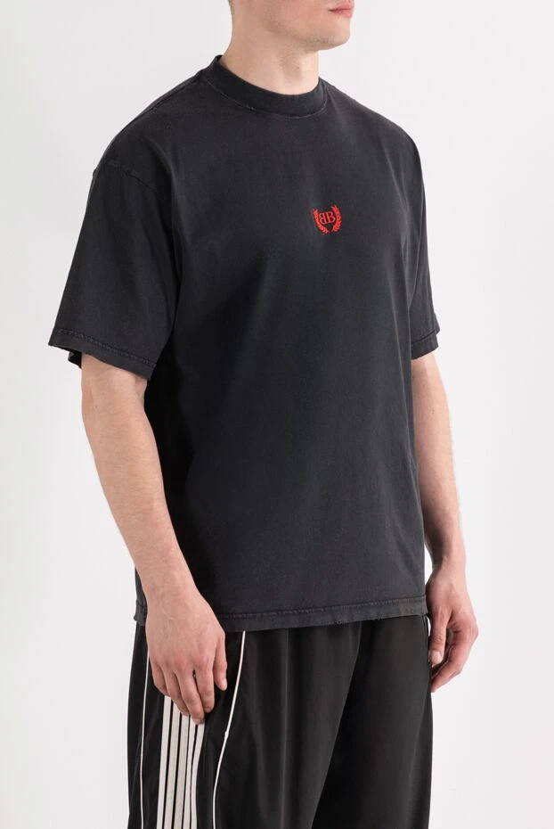 Balenciaga черная футболка с круглым вырезом и вышитым логотипом из хлопка 189287 - фото 3