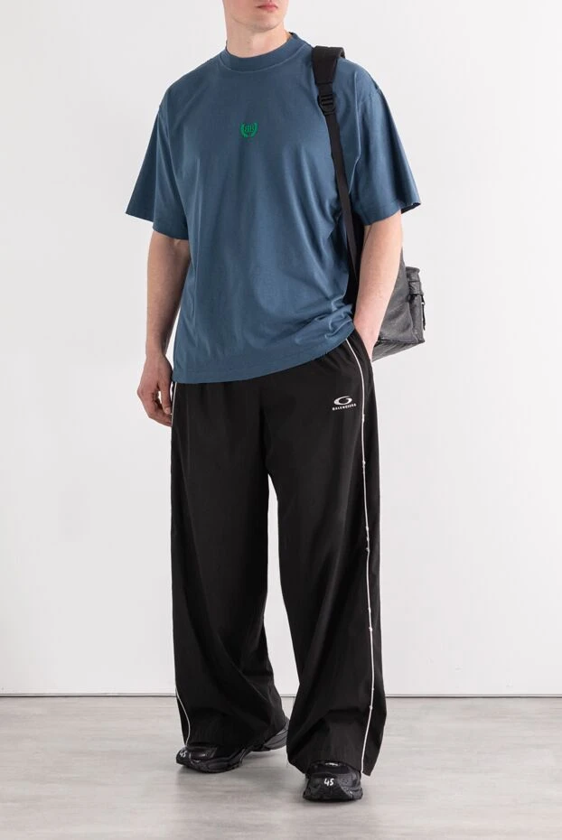 Balenciaga синяя футболка с круглым вырезом и вышитым логотипом из хлопка 189288 - фото 2