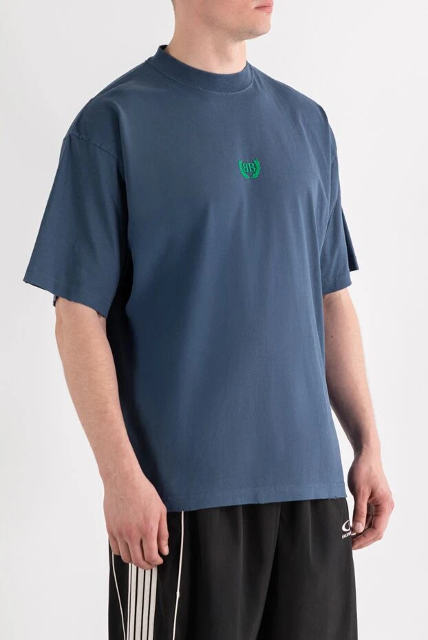 Balenciaga синяя футболка с круглым вырезом и вышитым логотипом из хлопка 189288 - фото 3