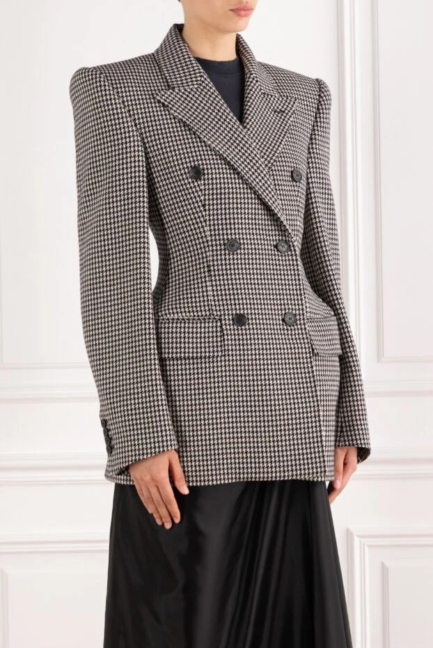 Balenciaga жакет hourglass из шерсти с узором «гусиная лапка» черного и белого цвета 189291 - фото 3