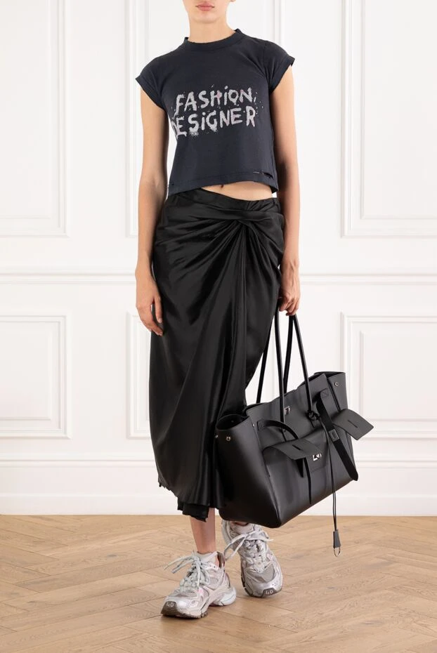 Balenciaga женская дизайнерская укороченная футболка в выцветшем черном цвете 189298 - фото 2