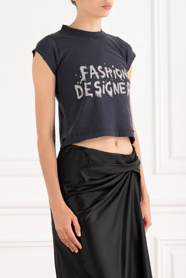 Balenciaga женская дизайнерская укороченная футболка в выцветшем черном цвете 189298 - фото 3