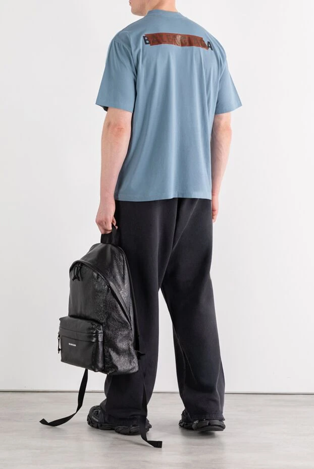 Balenciaga голубая футболка с круглым вырезом и логотипом из хлопка 189299 - фото 2