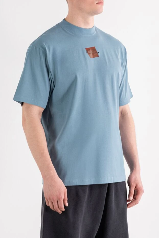 Balenciaga голубая футболка с круглым вырезом и логотипом из хлопка 189299 - фото 3