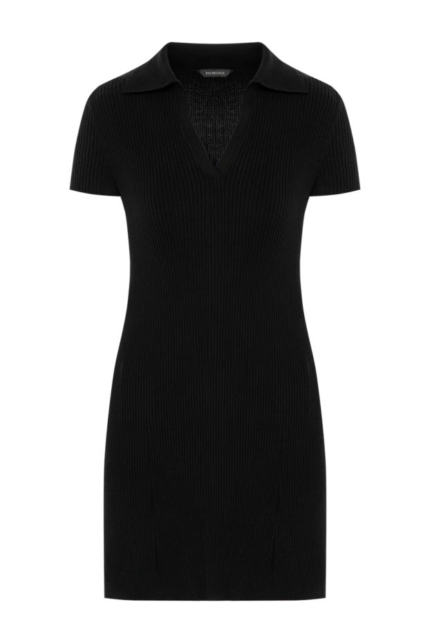 Платье-поло из смесовой шерсти в рубчик черное - фото 1