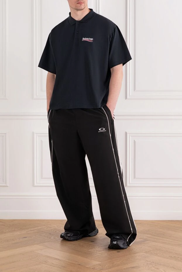 Логотипі бар ерлерге арналған қара мақтадан жасалған поло көйлегі - фото 2