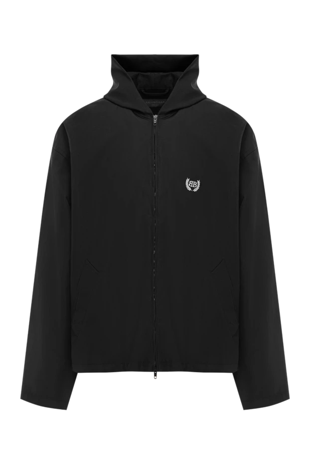 Мужская черная шерстяная куртка с капюшоном и логотипом - фото 1