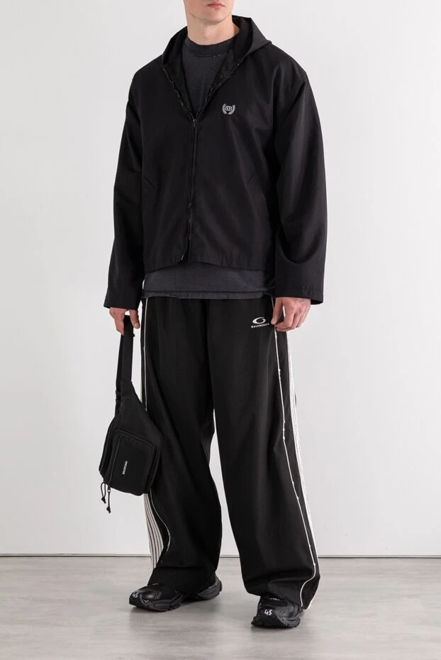 Balenciaga мужская черная шерстяная куртка с капюшоном и логотипом 189314 - фото 2