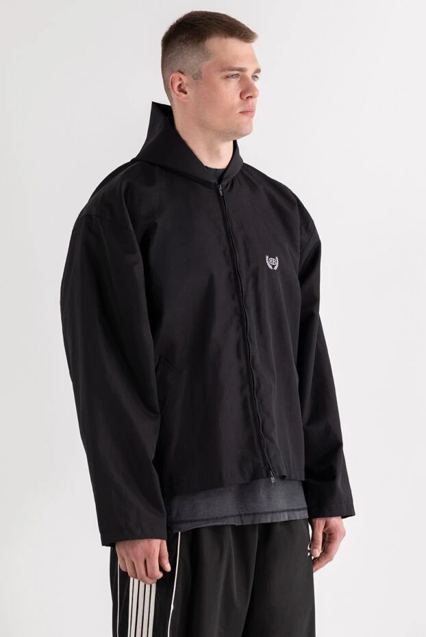 Balenciaga мужская черная шерстяная куртка с капюшоном и логотипом 189314 - фото 3