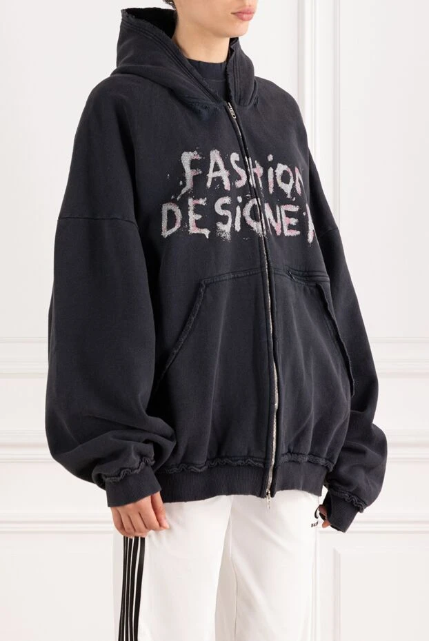 Balenciaga худи женское с капюшоном с принтом fashion designer серое 189316 - фото 3