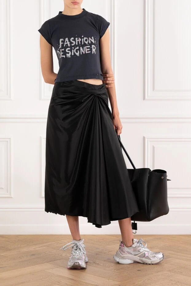 Balenciaga женская юбка с драпировкой из черного купро-твила 189317 - фото 2