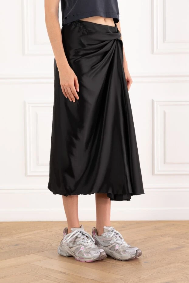 Balenciaga женская юбка с драпировкой из черного купро-твила 189317 - фото 3