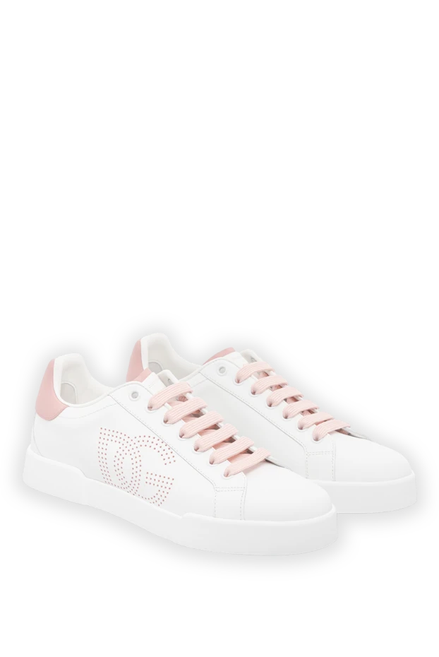 Dolce & Gabbana сникеры portofino из телячьей кожи белые с перфорированным логотипом 189333 - фото 3