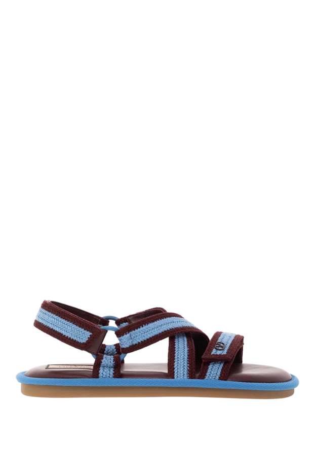 Логотипі бар көк тоқыма былғарыдан жасалған сандалдар - фото 1