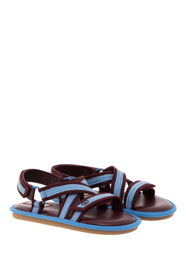 Valentino сандалии из кожи текстиля голубого цвета с логотипом 189343 - фото 3