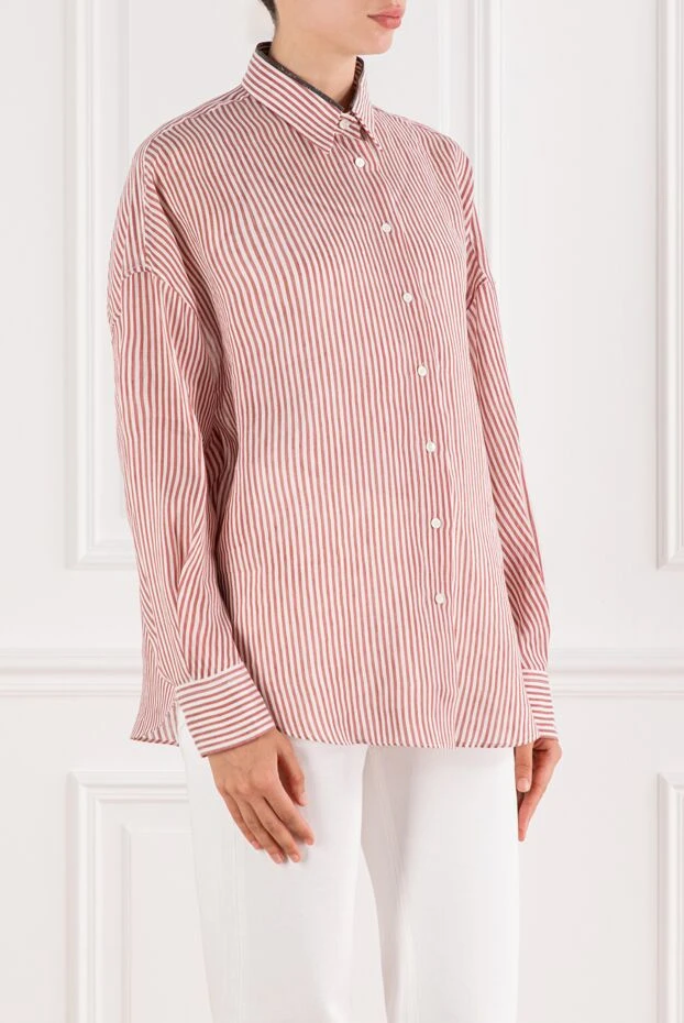 Brunello Cucinelli монил тізбегі бар, қызыл түсті әйелдердің жағасында жолақты органза көйлек 189371 - фото 3