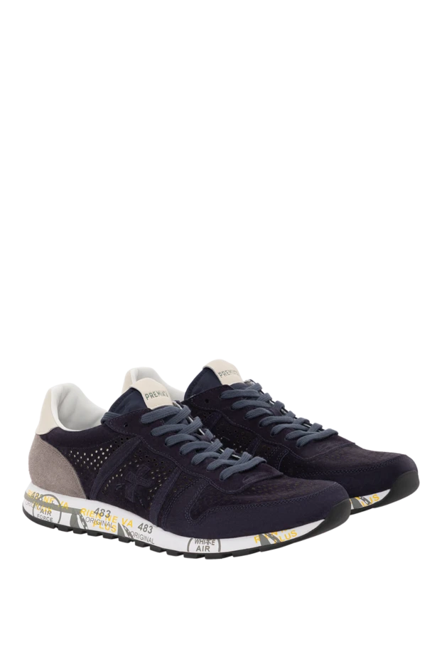 Premiata eric retro sneakers in perforated leather and suede blue for men 189379 - photo 3