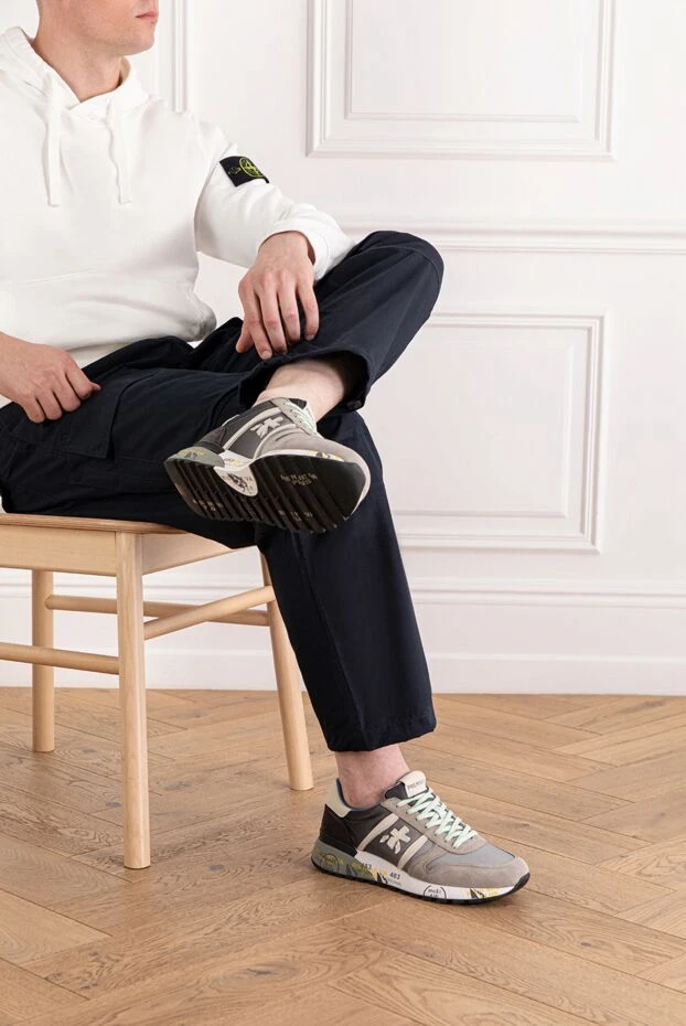 Premiata жұмсақ күдері мен нейлоннан жасалған, сұр түсті өте жеңіл табанында логотипі бар lander кроссовкалары 189388 - фото 2