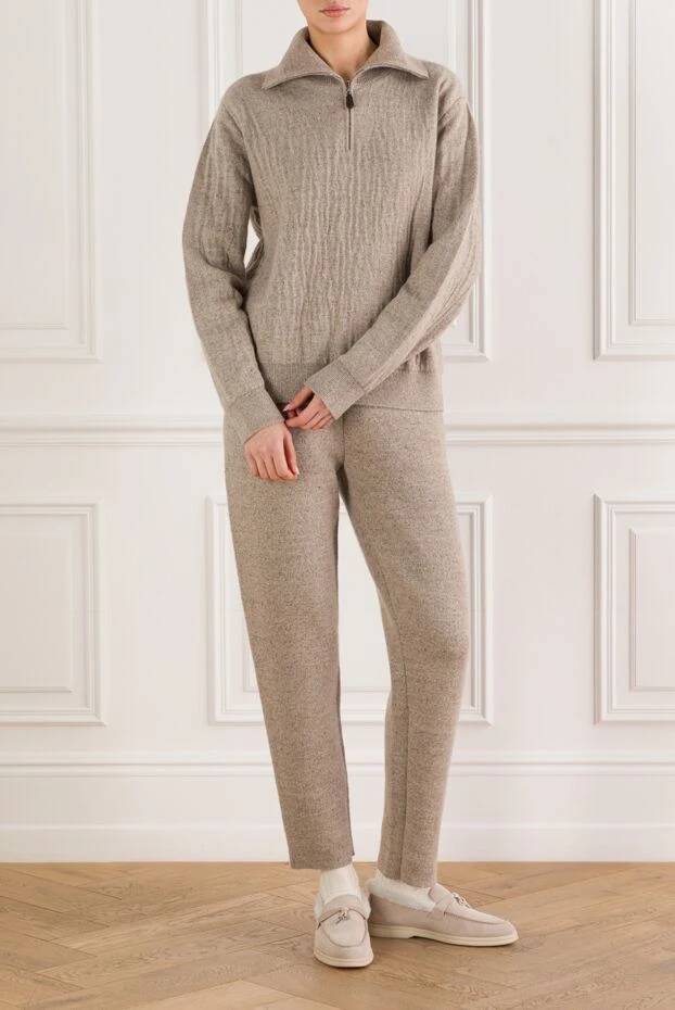 Бежевый прогулочный костюм Ferrioli с полумолнией из кашемира и льна - фото 2