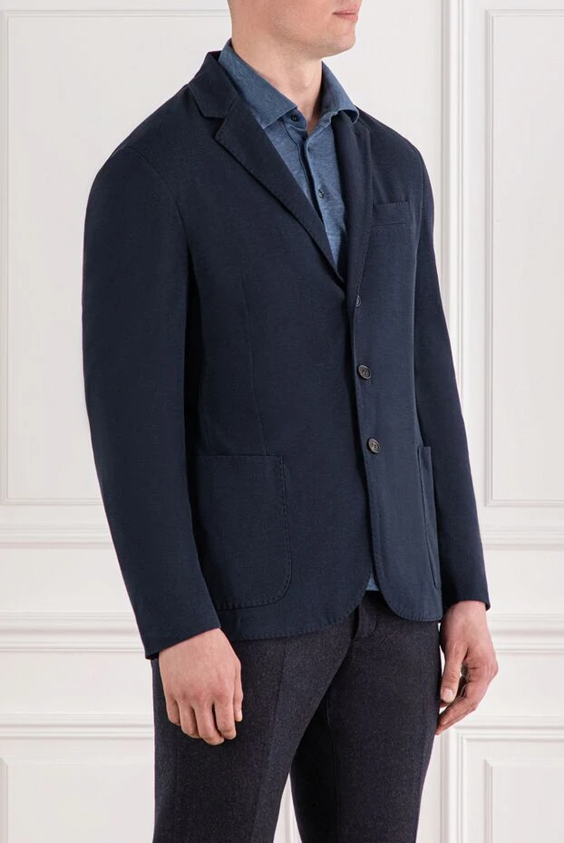Loro Piana summer single-breasted jacket made of cotton, silk and linen pique blue color for men 189405 - photo 3