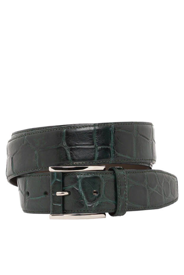 Ремень мужской темно-зеленый из кожи аллигатора - фото 1