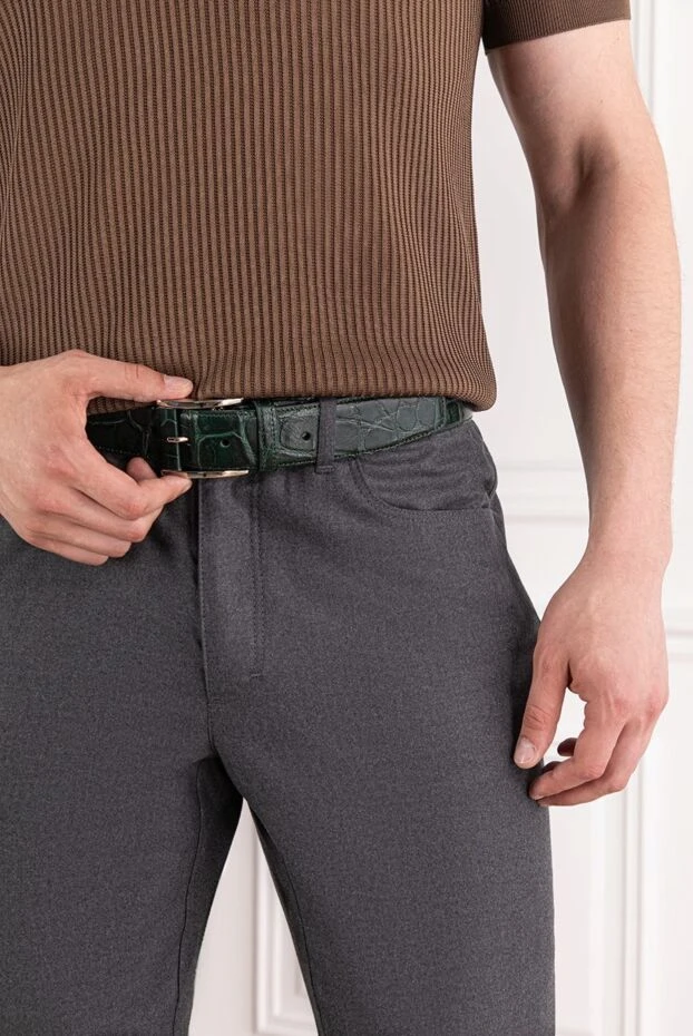 Tardini ремень мужской темно-зеленый из кожи аллигатора 189407 - фото 2