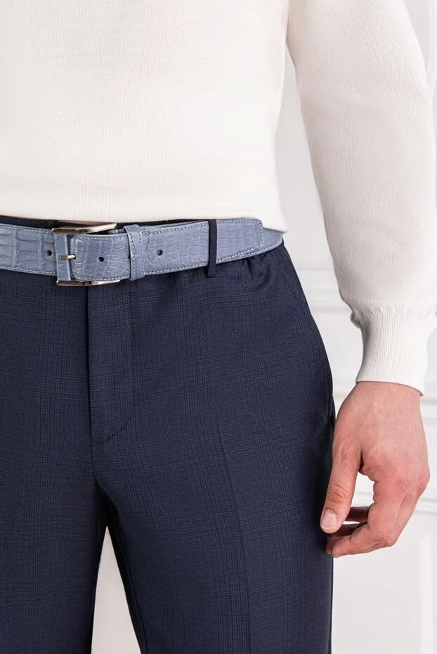 Tardini ремень мужской голубой из кожи аллигатора 189408 - фото 2