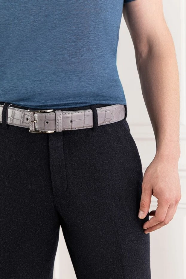 Tardini серый ремень из кожи аллигатора мужской 189410 - фото 2