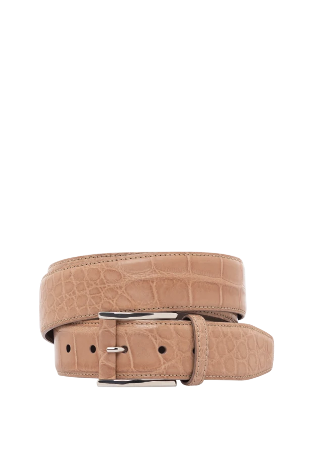 Бежевый ремень из кожи аллигатора мужской - фото 1