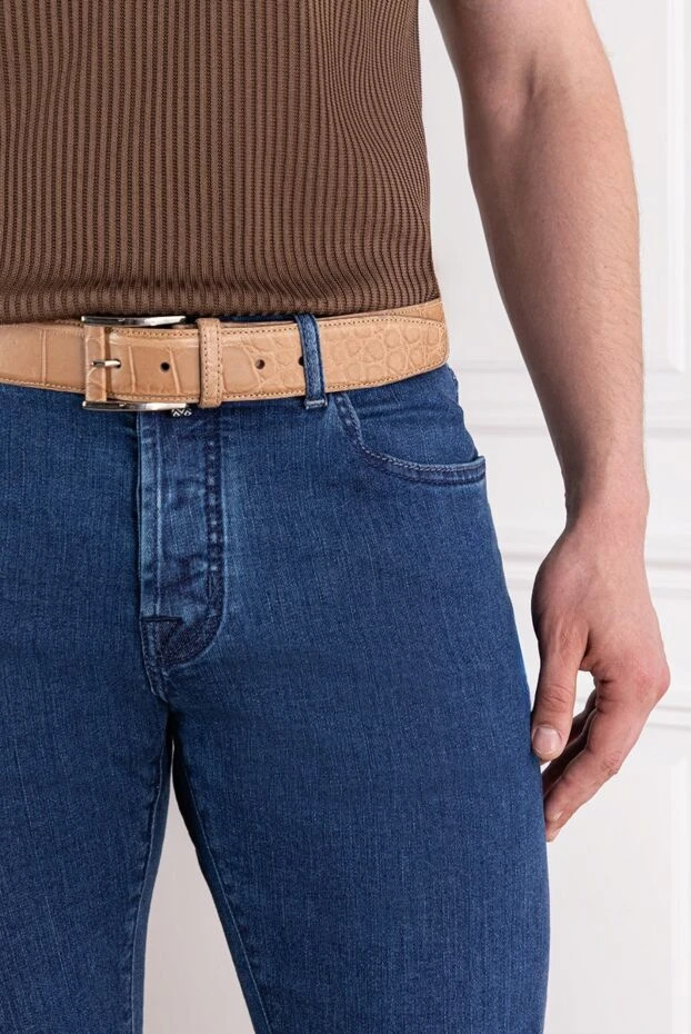 Бежевый ремень из кожи аллигатора мужской - фото 2