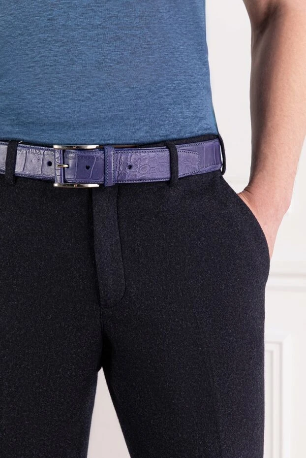 Синий ремень из кожи аллигатора мужской - фото 2