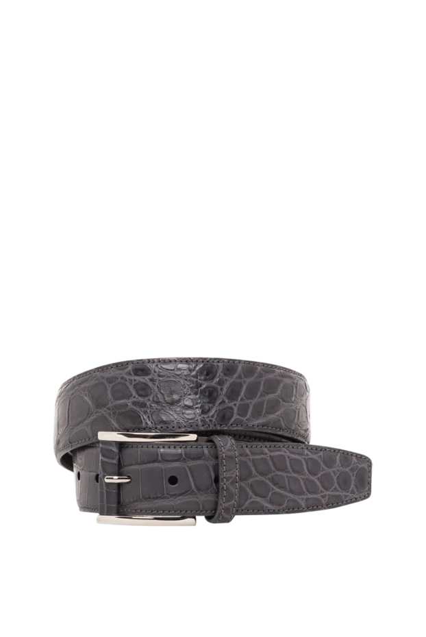 Темно-серый ремень из кожи аллигатора мужской - фото 1