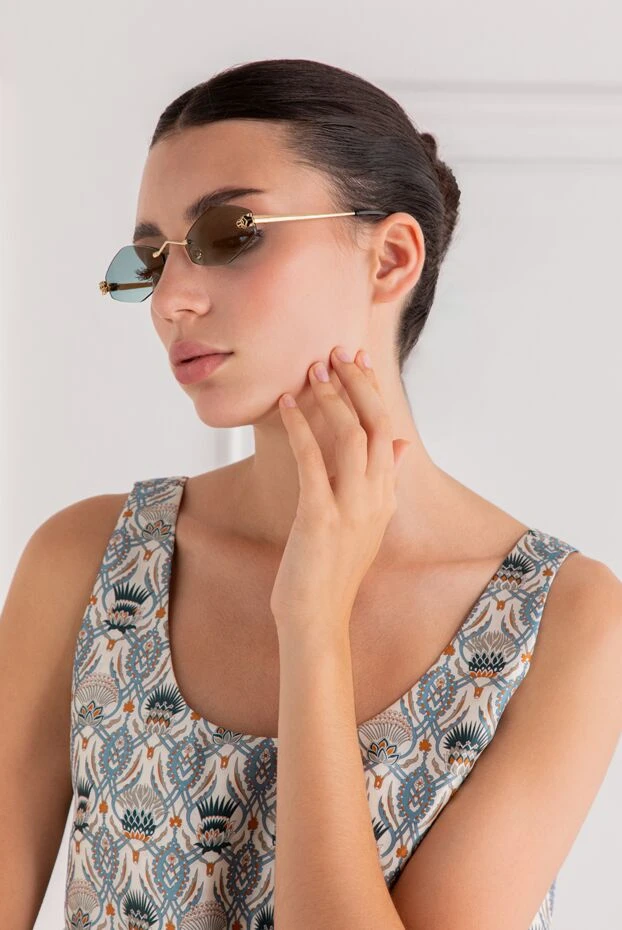 Cartier геометрические солнцезащитные очки без оправы panthera голубые женские 189423 - фото 2