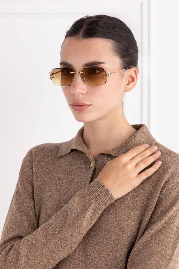 Cartier женские стильные солнцезащитные очки с коричневым градиентом
 189426 - фото 3