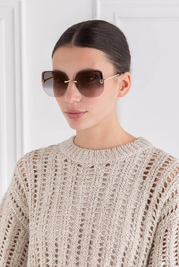 Cartier солнцезащитные очки panthera квадратной формы без оправы серые женские 189427 - фото 3