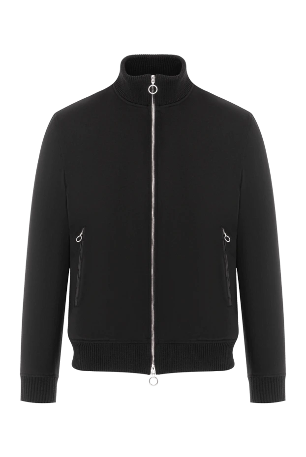 Куртка-бомбер из кашемира с вставками из кожи крокодила черная - фото 1