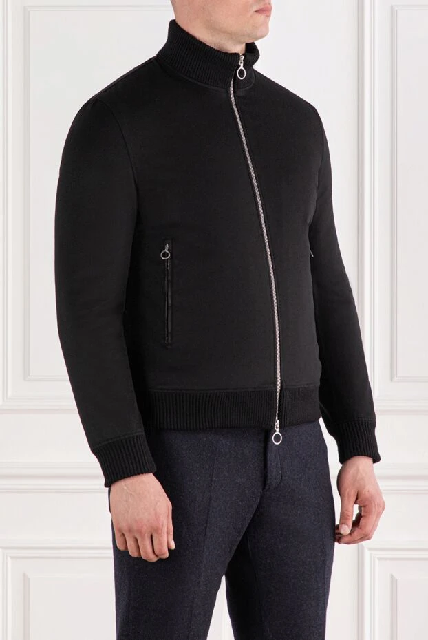 Seraphin куртка-бомбер из кашемира с вставками из кожи крокодила черная 189553 - фото 3