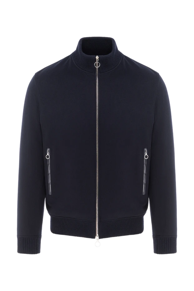 Кашемировый бомбер на молнии с отделкой из кожи крокодила синий - фото 1