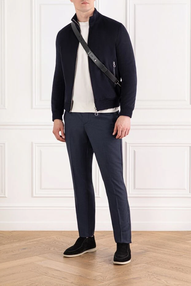 Seraphin кашемировый бомбер на молнии с отделкой из кожи крокодила синий 189554 - фото 2