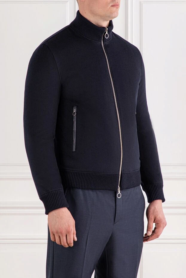 Seraphin кашемировый бомбер на молнии с отделкой из кожи крокодила синий 189554 - фото 3