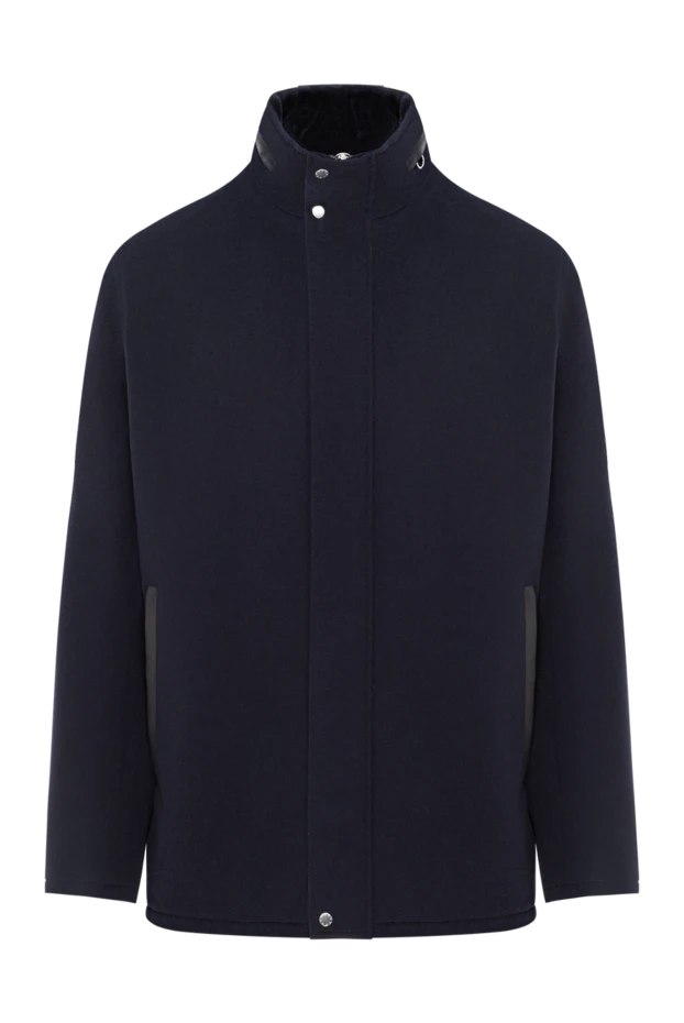 Men's cashmere parka with fur and leather inserts blue
- photo 1