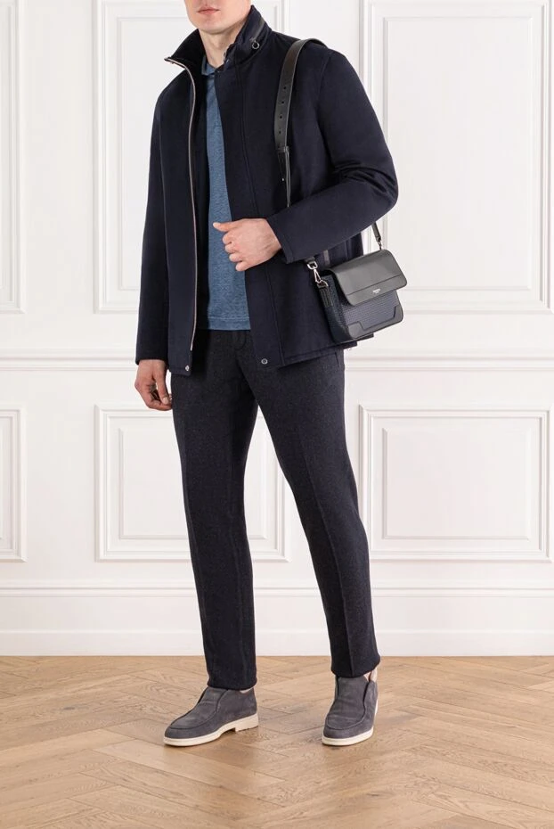 Seraphin мужская парка из кашемира с мехом и кожаными вставками синяя

 189556 - фото 2