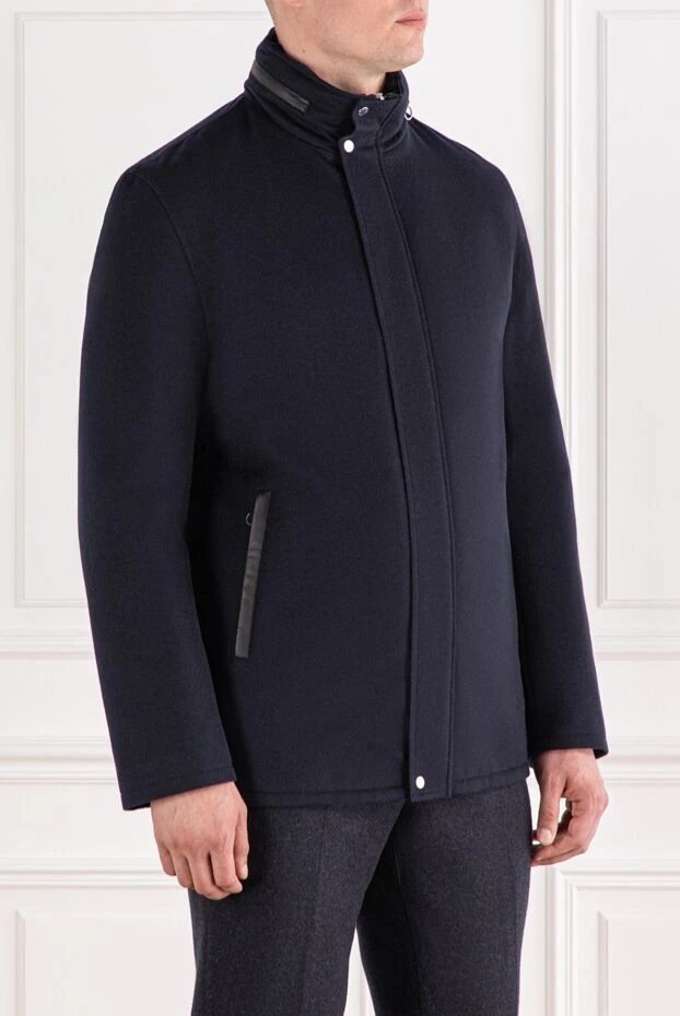 Seraphin мужская парка из кашемира с мехом и кожаными вставками синяя

 189556 - фото 3