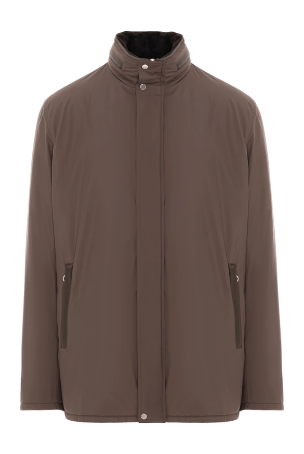 Parka jacket with leather and fur inserts brown men's - photo 1