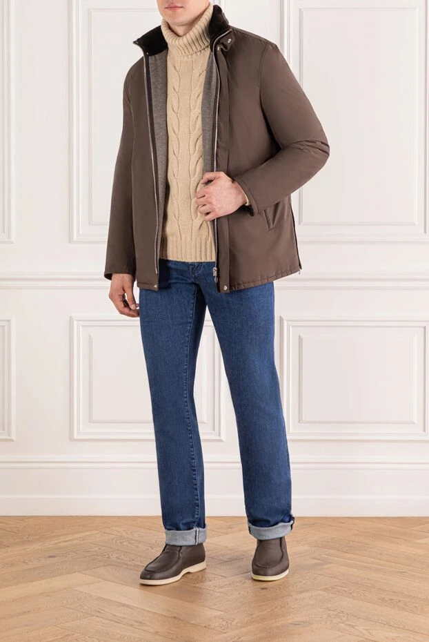 Parka jacket with leather and fur inserts brown men's - photo 2