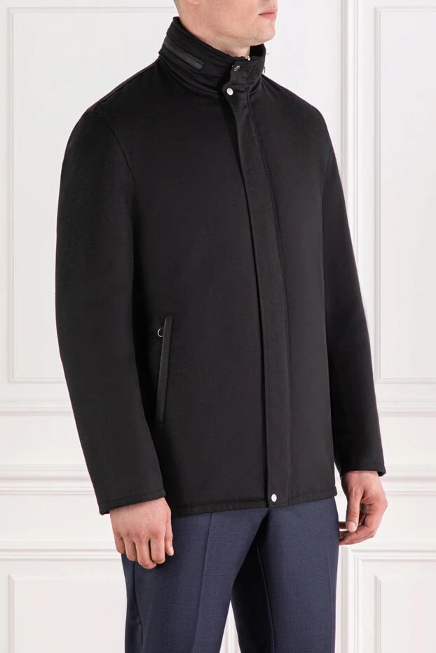 Seraphin куртка-парка из кашемира с вставками из кожи и меха черная мужская 189558 - фото 3