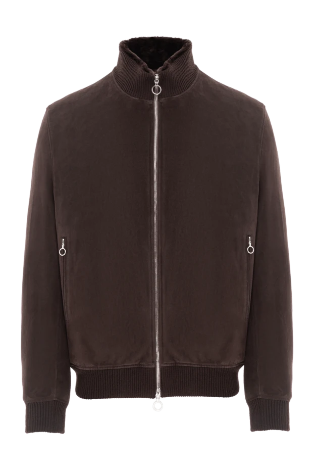 Suede bomber jacket with natural fur, brown, men's - photo 1