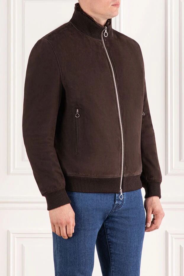 Seraphin suede bomber jacket with natural fur, brown, men's 189559 - photo 3